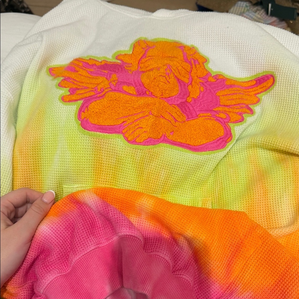 Boys Lie Pink, Orange & Green Tie-Dye Waffle Knit Sweater